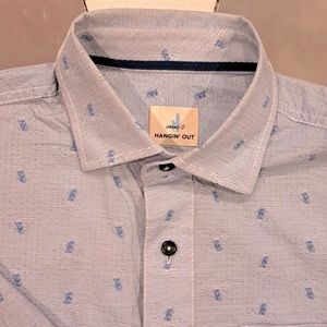 Hanging Out, Size Small, Blue/Grey Print, Short Sleeve Casual Shirt